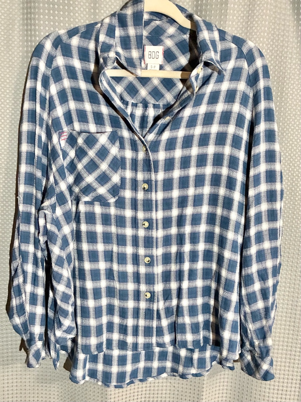 BDG Blue Flannel Button Up Shirt Sz SP Oversized Dolman Sleeves Street School
